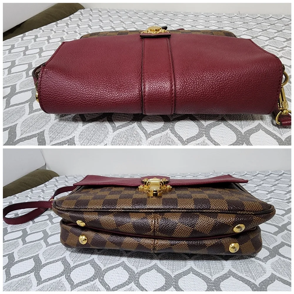 Louis Vuitton Damier Ebene Clapton PM Shoulder Bag Brown/Wine